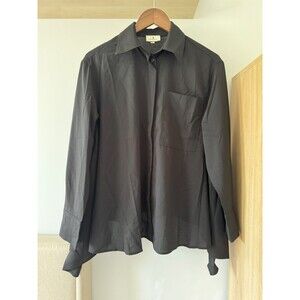 Tuckernuck Women S Black Long Sleeve Oversized Chiffon Concealed Button Up Shirt